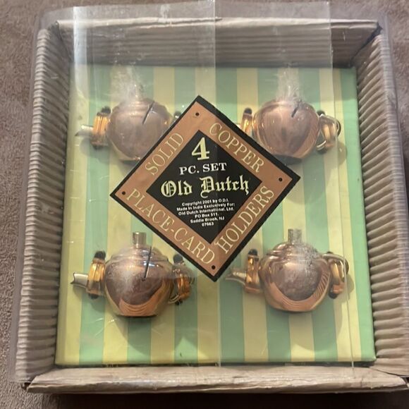Old Dutch International Solid Copper Place Card Holders Mini Teapot Set Of 4 - Picture 2 of 3